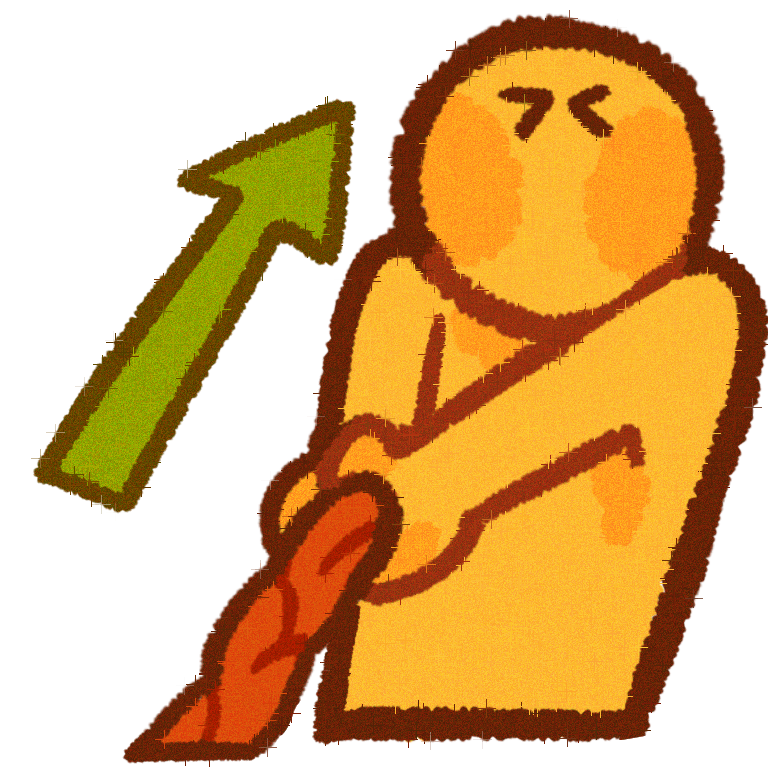 a yellow person pulling from a red braided rope , there is a green arrow next to them pointing slightly upwards .